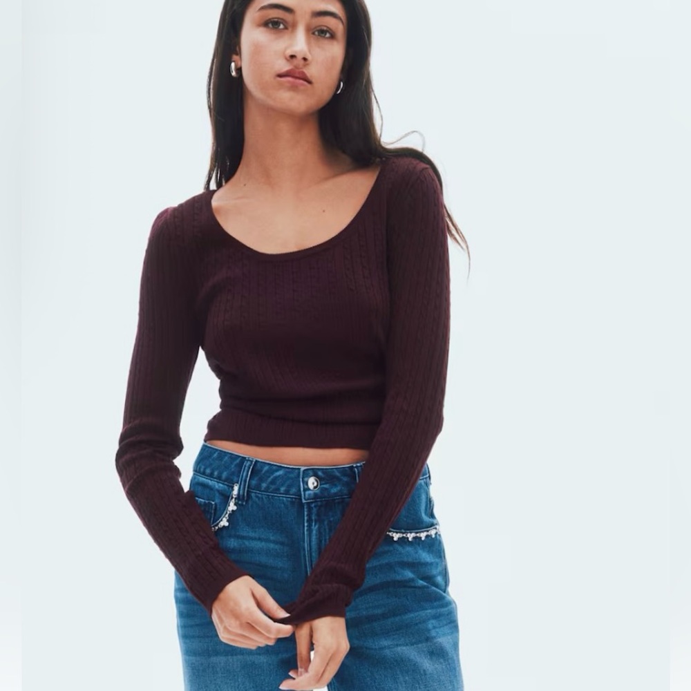 H&M Burgundy Cable Knit Sweater